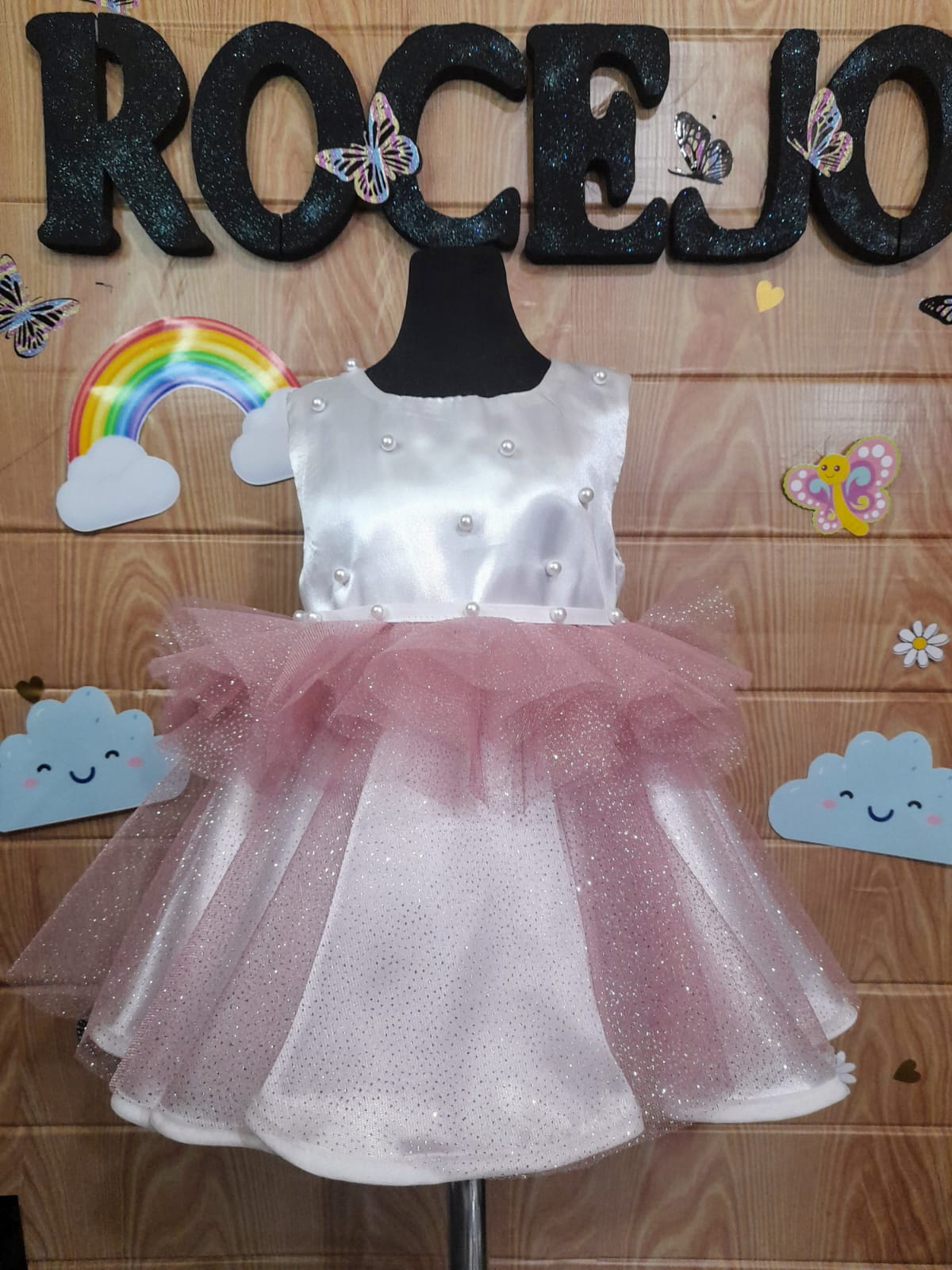 Vestido Blanco/Rosa Aperlado